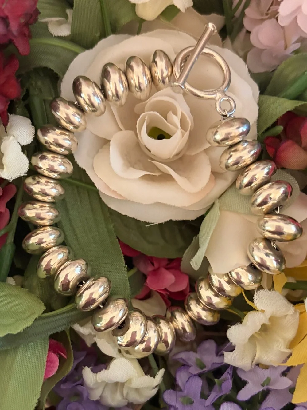 Rare Vintage Silpada Sterling Silver Oval Bead Toggle Clasp Bracelet B0626